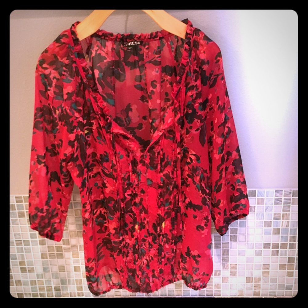 Express sheer floral top, size M